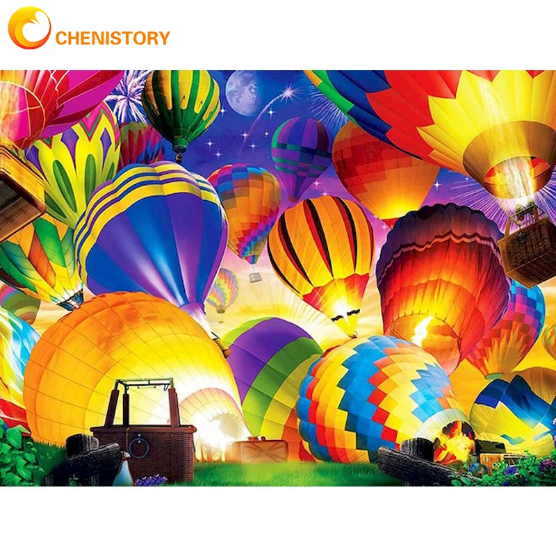 

CHENISTORY Full Square Diamond Painting Scenery Hot Air Balloon 5D Diamond Embroidery Picture Rhinestones Diamond Mosaic Decor