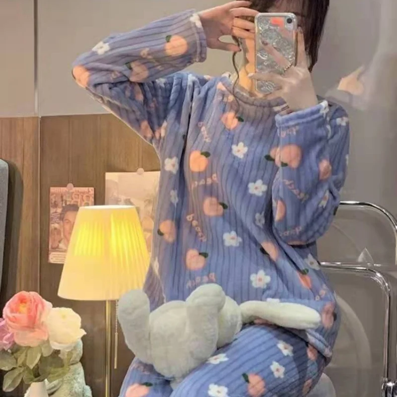 Осень и зима новая фланелевая коралловая флисовая милая модная длинная домашняя