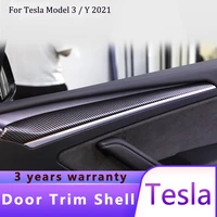 2pcs real carbon fiber door trim armrest strip shell for tesla model 3 y 2021 decoration car accessories interior sticker