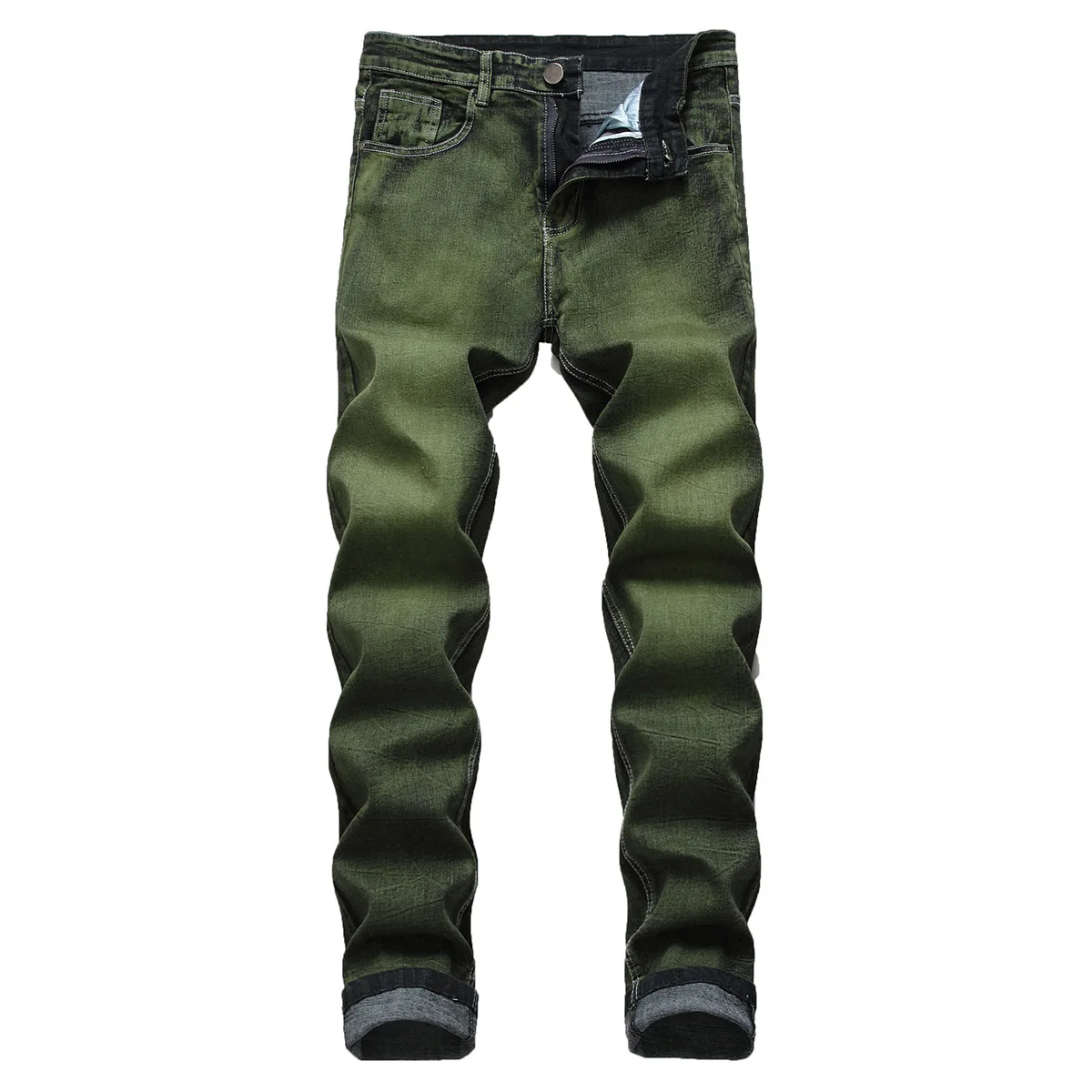 

New Gray Green Mens Jeans Fashion Classic Style Elastic Straight Slim Denim Trousers High Elastic Skinny Jeans Male Large size