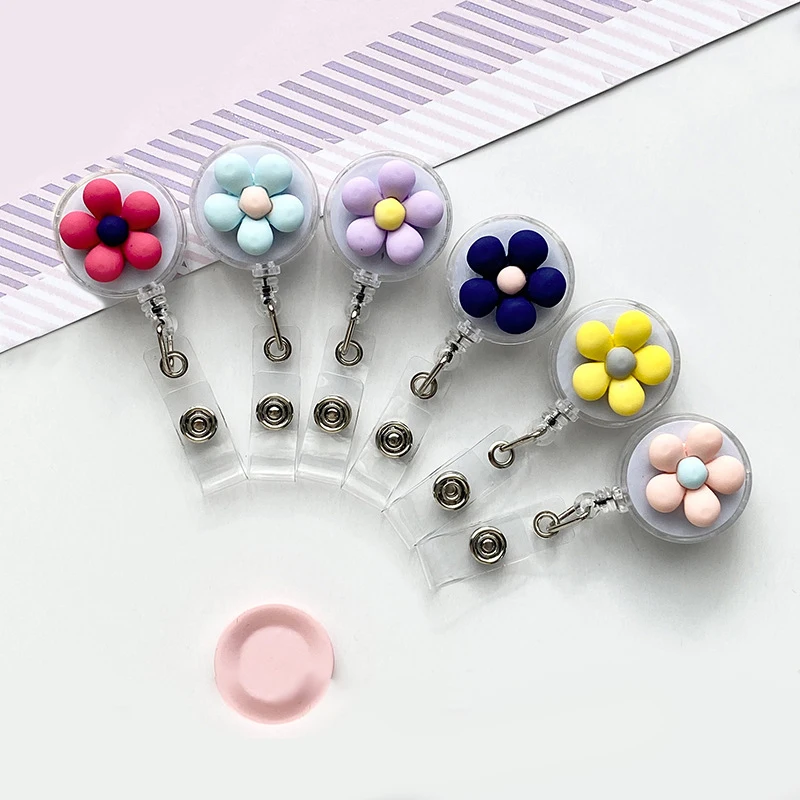 

Creative Retractable Badge Reel Nurse Doctor Student Exhibition ID Card Clips Candy Color Flowers Resin Badge Holder Stationery