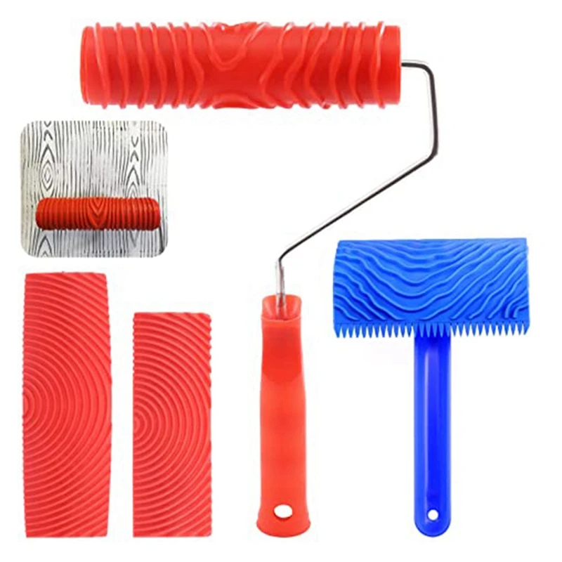 

4Pcs Wood Graining Painting Tool Set,With Handle DIY Wood Grain Painting Pattern Tool For Furniture Wall Room Decoration Promoti