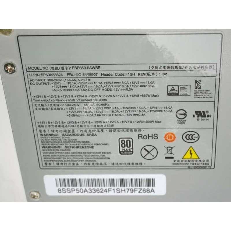 W 54Y8907 FSP850-OAWSE Блок питания мощностью 850 Вт для Lenovo P500 P510 P700 P710 (art.: 3920d98fc4ee2) - 3920d98fc4ee2
