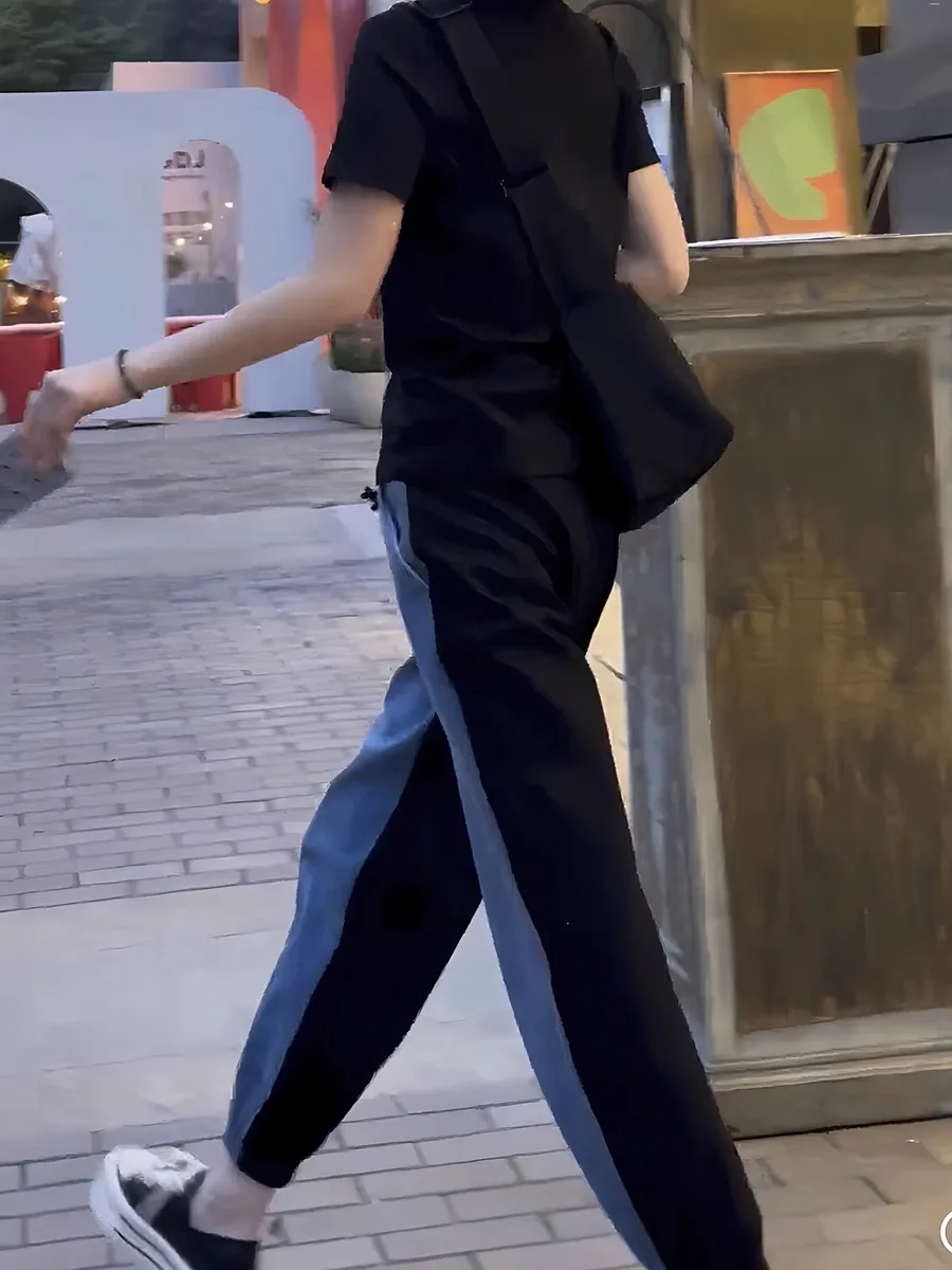 Y2k Pear-shaped Body Slightly Fat Wear Big Size 2023 Summer New Style Of Bunched Feet Radish Pants Denim Splicing Pants Thin