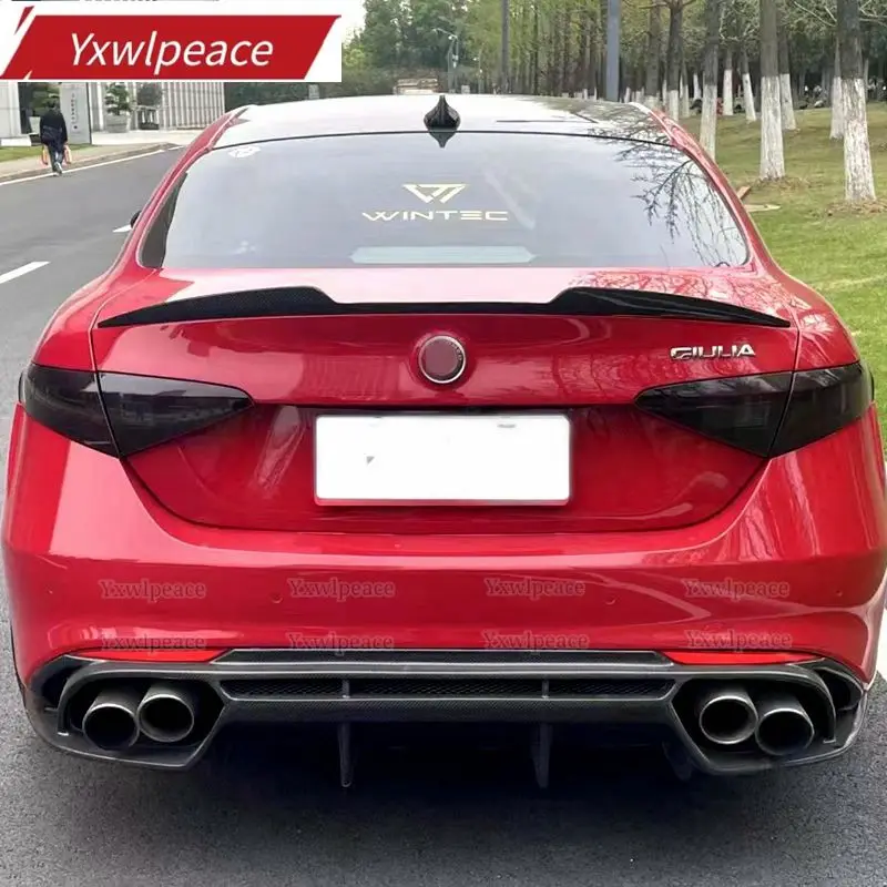 

YXWLPEACE For Alfa Romeo Giulia Spoiler Carbon Fiber Look Rear Trunk Spoiler Black Finish Quadrifoglio Verde QV Style 2015 - UP