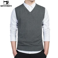 mens solid knit sweater vest cardigan 100 pure cotton warm winter v neck casual male breathable classic sleeveless jacket