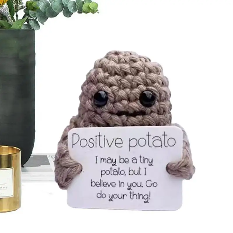 

Knitting Doll With Positive Card Stuffed Toy Wool Knitting Cute Potato Table Decorations Positive Potato Mini Dolls Knitted Doll