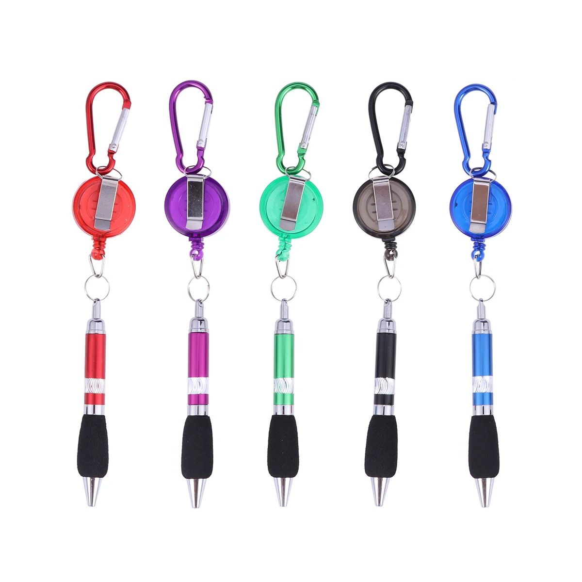 

3-in-1 Handy Retractable Badge Reel Pen & Belt Clip Keychain & Carabiner - 5 pcs/set (Mixed Color)