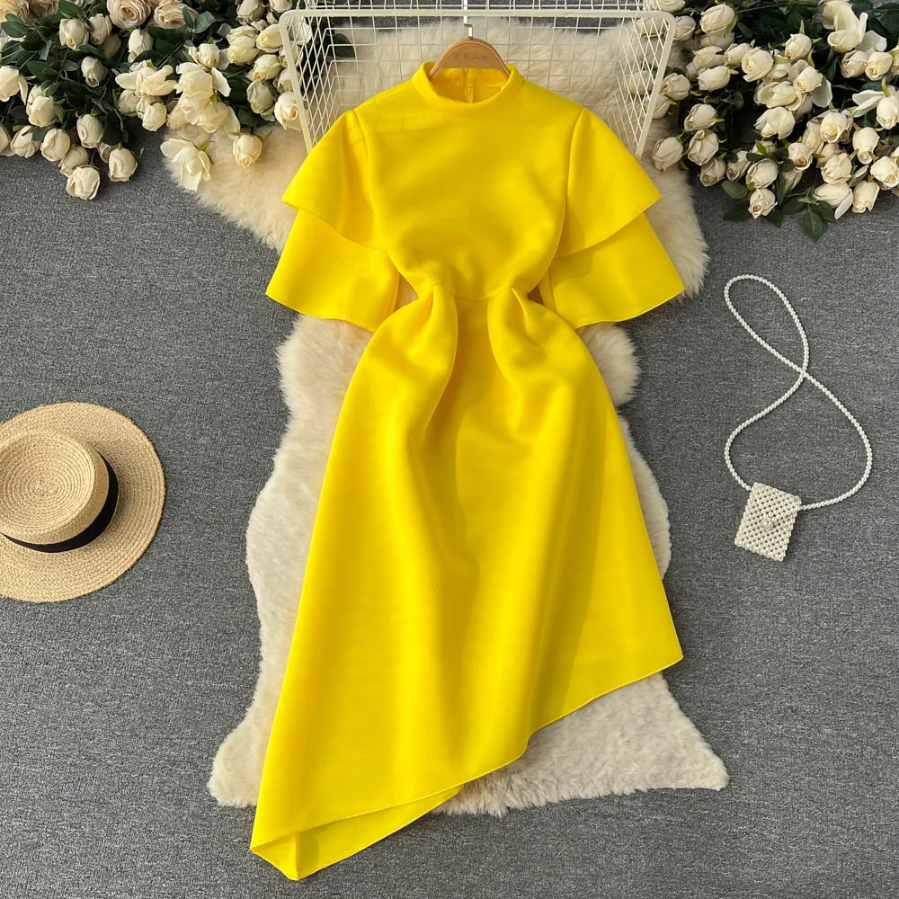 

Женское платье средней длины с круглым вырезом, желтое/оранжевое винтажное вечернее платье с круглым вырезом, весна-лето