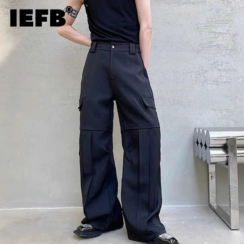 IEFB модные мужские повседневные брюки с карманами 2024 новые тонкие свободные
