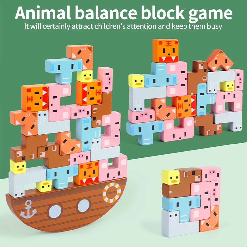 Деревянная игрушка-лодка Монтессори с животными, 24 шт./компл. - изображение
