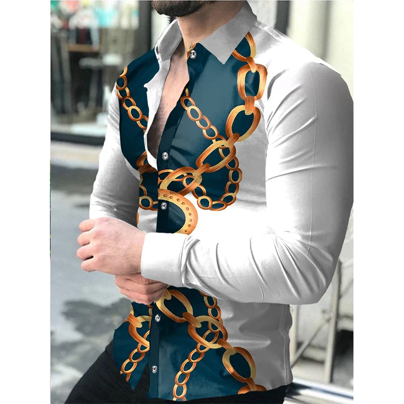 Fashion Men Shirts Oversized Casual Shirt Flower Vine Print Long Sleeve Tops Men's Clothes Vintage Cardigan Blouses High Quality