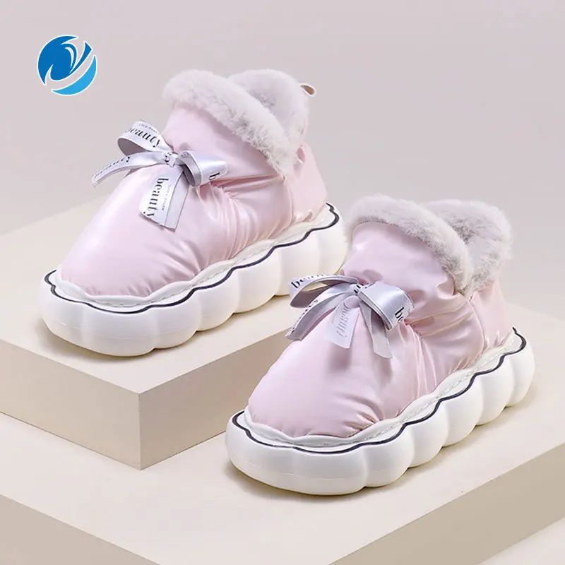 

Mo Dou 2022 Summer New Winter Warm Plush High Top Women's Shoes Sweet Bowknot Indoor Outdoor Snow Boots Soft Fluffy Home Shoes
