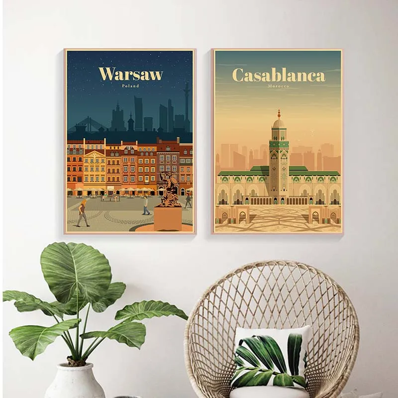 Постеры и принты для путешествий с известным мировым городом ретро крафт-бумага
