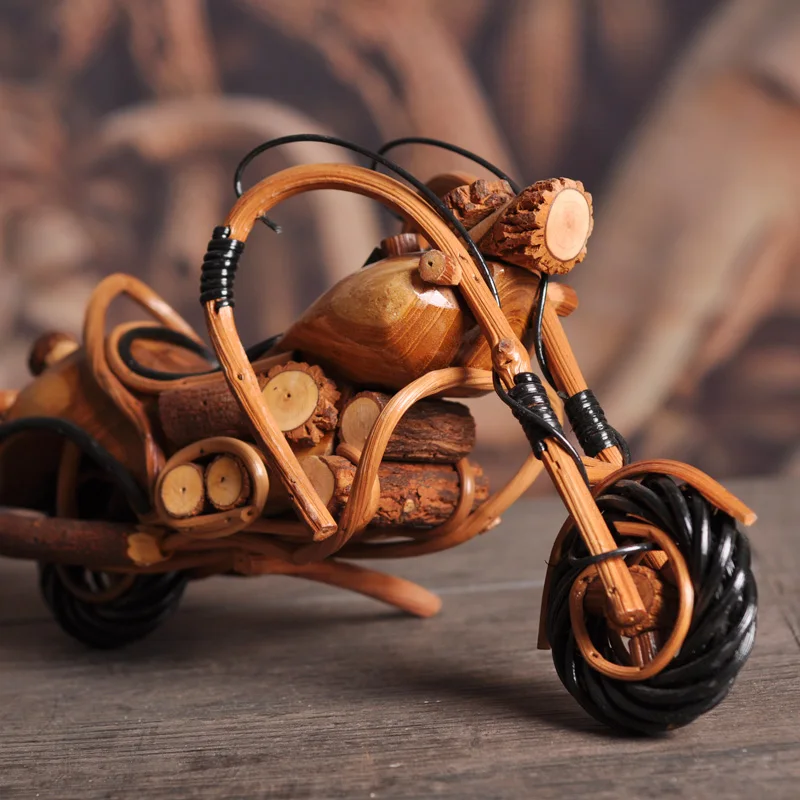 

Thailand Rattan woven motorcycle parts solid wood locomotive Southeast Asian handicrafts living room tabletop furnishings