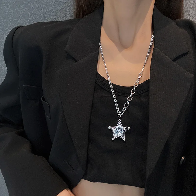 

European Retro Five-Pointed Star Necklace Male And Female Trendy Student Personality Pendant Ins Hip Hop Sweater Chain