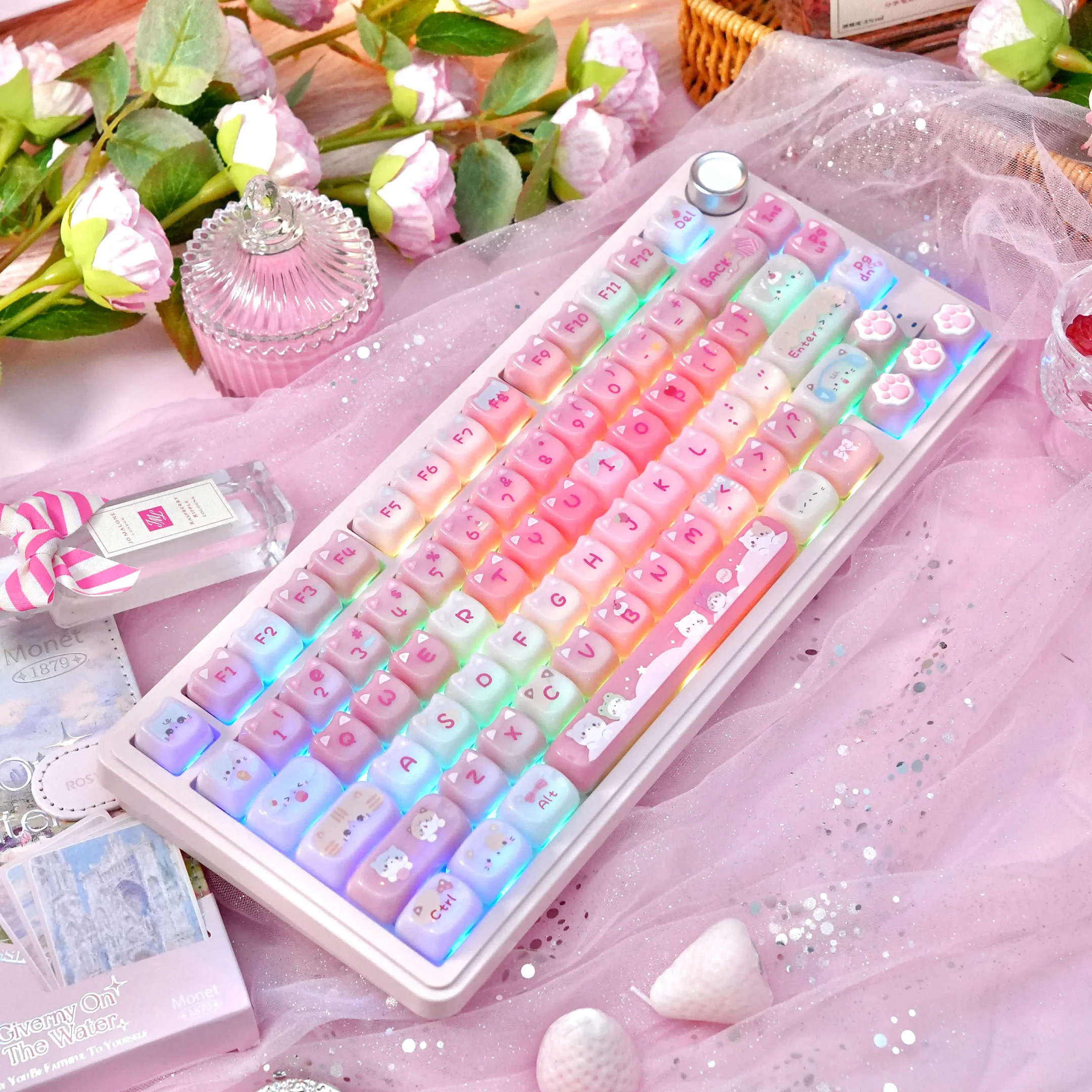 Фото Беспроводная игровая механическая клавиатура SUMREDA RS7 Cute Pink, 80% форм-фактор, Bluetooth, 2.4G, проводная, RGB, с возможностью горячей замены переключателей, для геймеров, бесконтактная №3