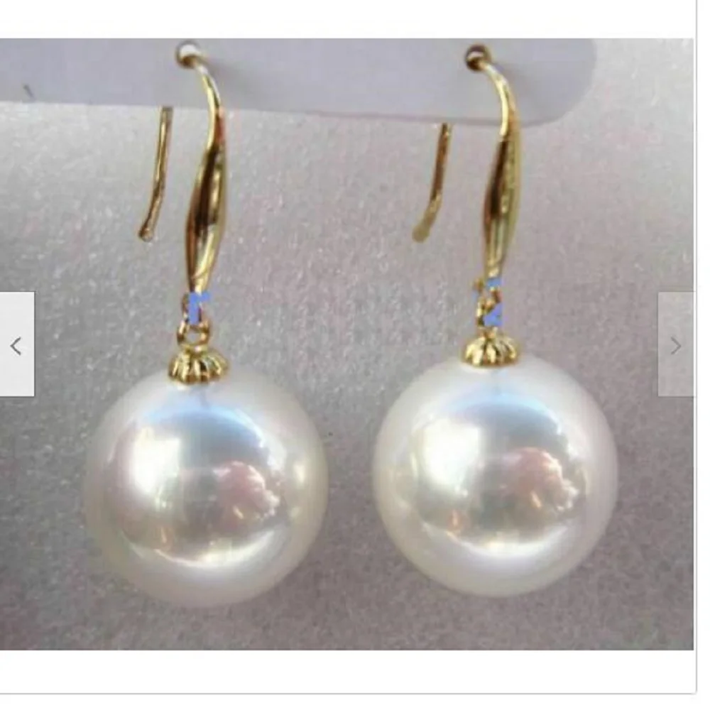 

AAA 16mm natural South China Sea white shell pearl earrings gold