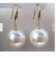 aaa 16mm natural south china sea white shell pearl earrings gold