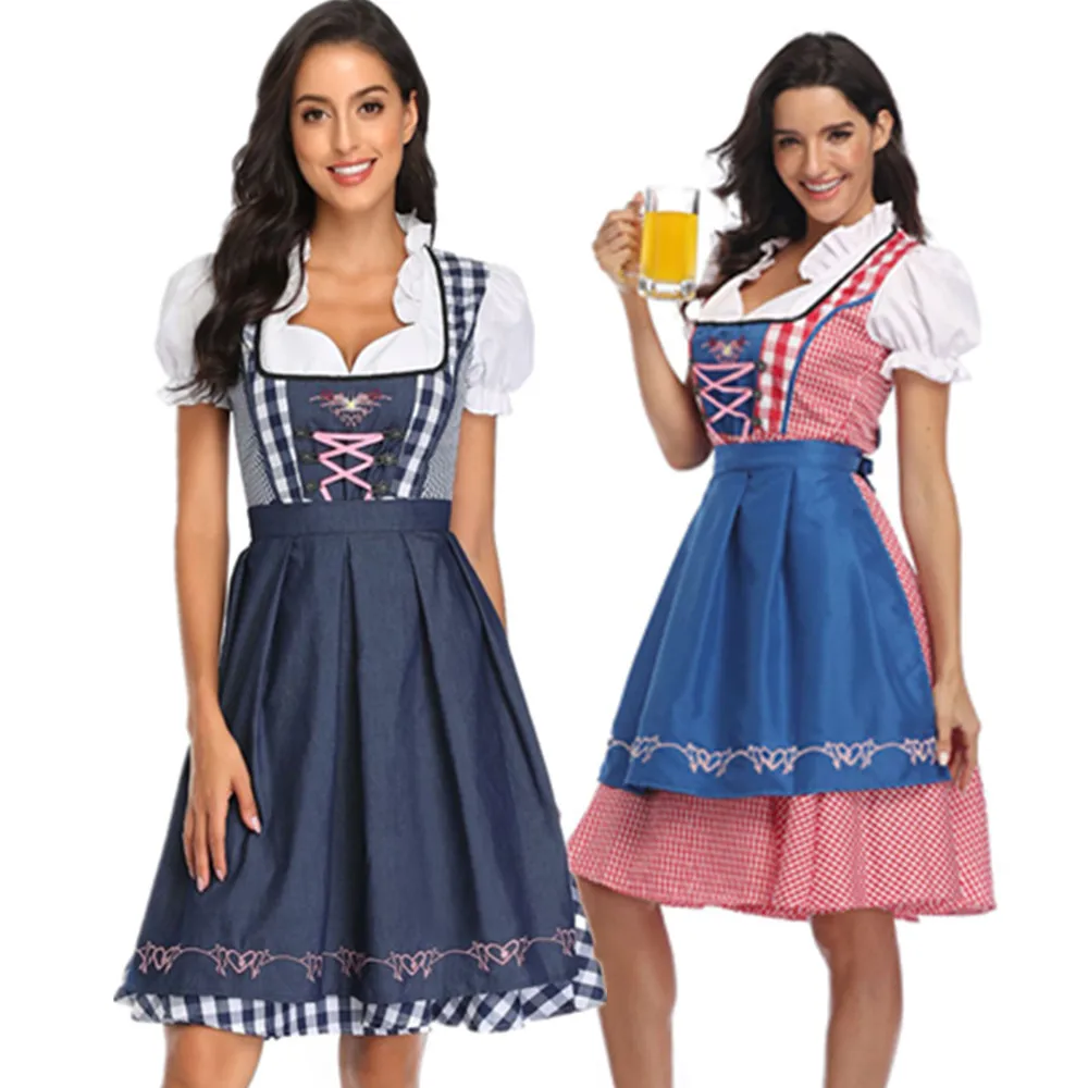 

Женское винтажное платье в клетку, немецкое платье дирндл на Октоберфест, баварский костюм горничной, костюм для косплея, карнавала, Хэллоу...