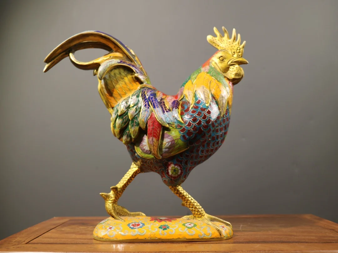 

LAOJUNLU Treasured Copywriting Elegant Fortune Treasure Zodiac Chicken Ornaments Pure Copper Cloisonné Enamel Rooster