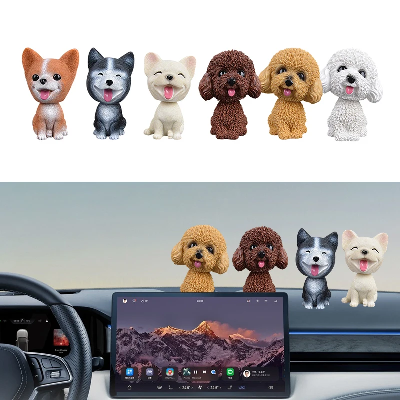 

Car Interior Cute Puppy Ornament Shaking Head Dog French Bulldog Husky Corgi Teddy Car Dashboard Decoration
