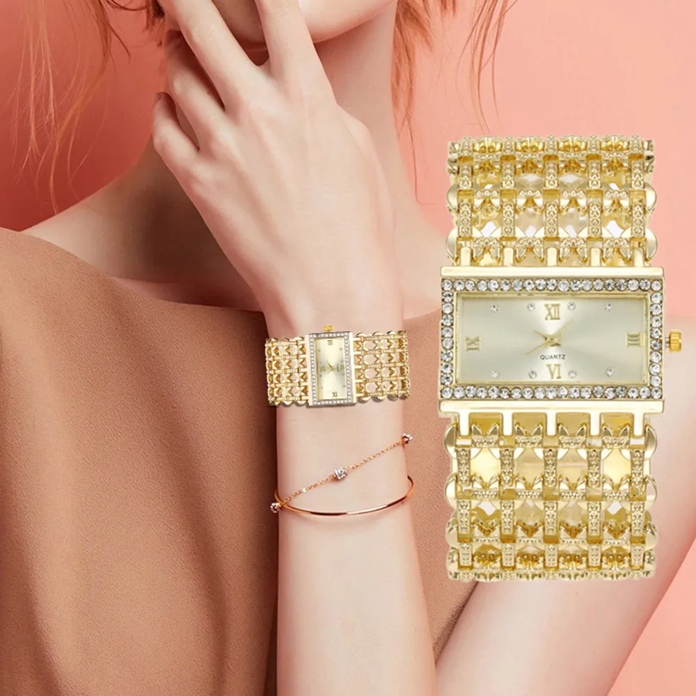 

Luxury Fashion Women Watches Shining Dial Design Qualities Ladies Quartz Wristwatches Diamond Square Female Alloy Bracelet Clock
