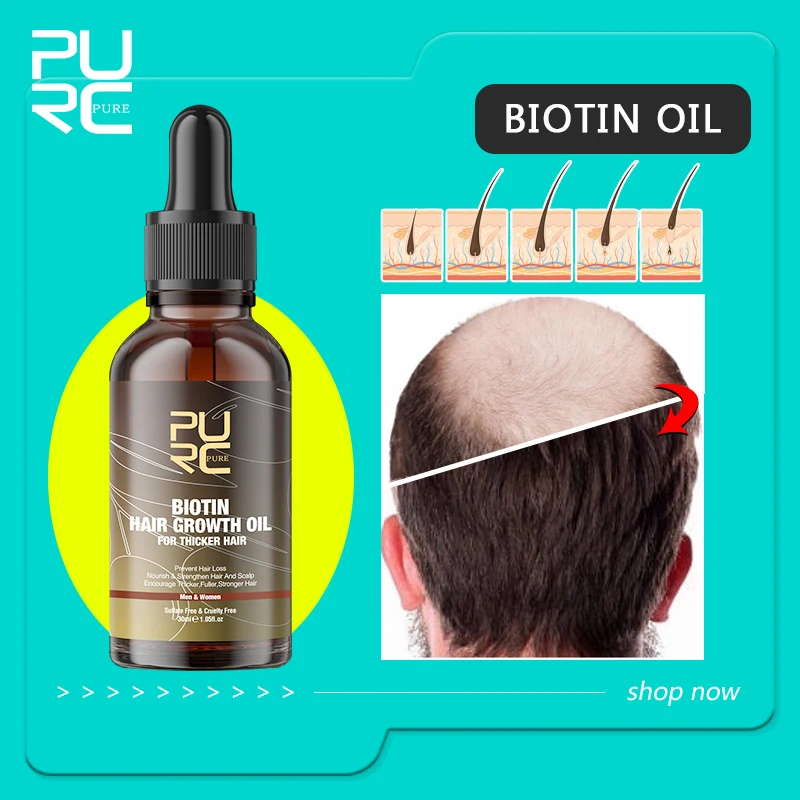 PURC Hair Growth Products Biotin Fast Grow Hair Oil Beard Growth Oil Anti Hair Loss Sprays For Men Women Beauty Health Care 30ML