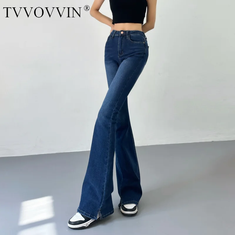 

TVVOVVIN 2023 Spring Retro Spicy Girls High Waist Tight Elastic punk Pants Fashion Sexy Split Jeans Pants bell bottoms YU64