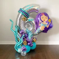 36pcs big 73x50cm mermaid balloon set 30 number foil globos 1 2 3 4 5 6years old little mermaid girl birthday party de