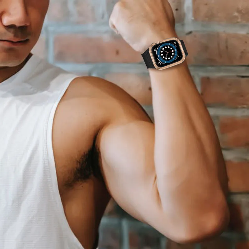 Ремешок и чехол для Apple Watch series 7 Band 45 мм с бампером прочные мужские ремешки