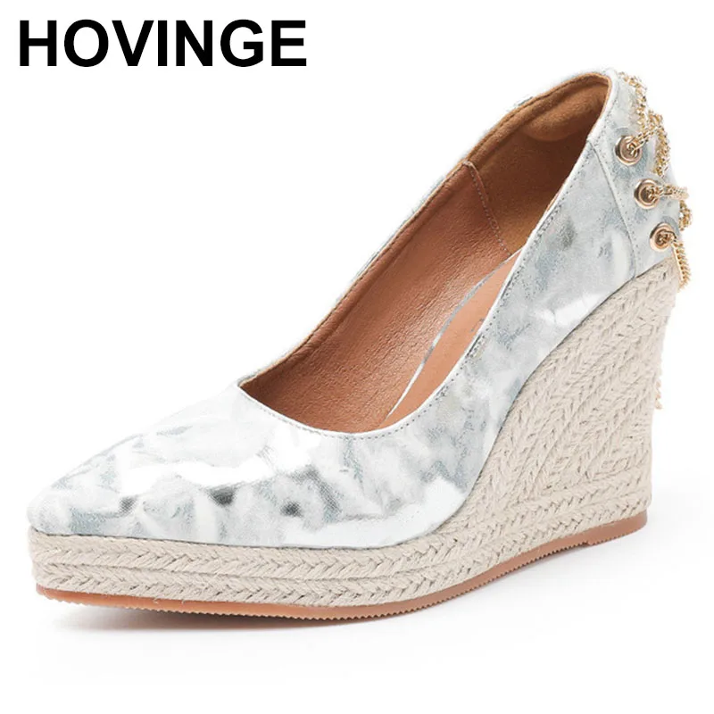 

Женские туфли на танкетке с цветочным принтом, туфли-лодочки на платформе, высокий каблук, заостренный носок, без застежки, эспадрильи, удоб...