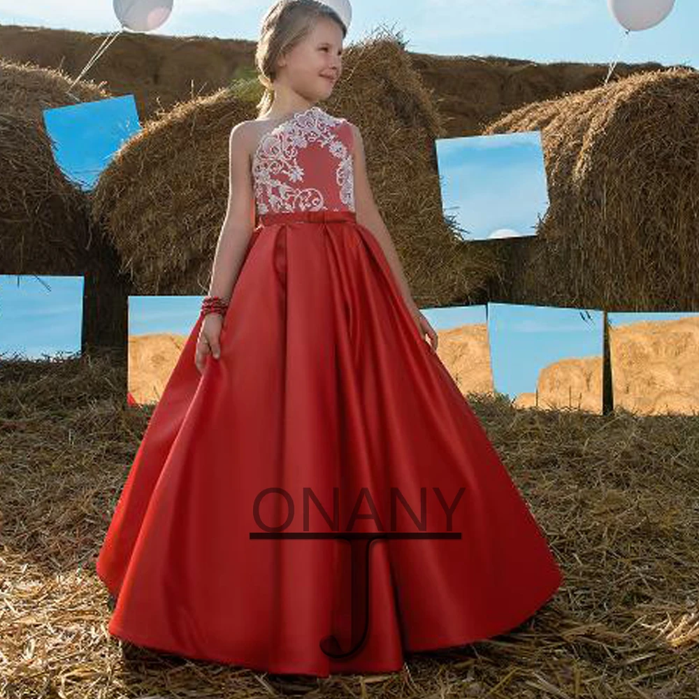 Простое платье JONANY с цветами для девочек, с бантом на одно плечо, сделанное на заказ, на день рождения, бальное платье для причастия, детская ...