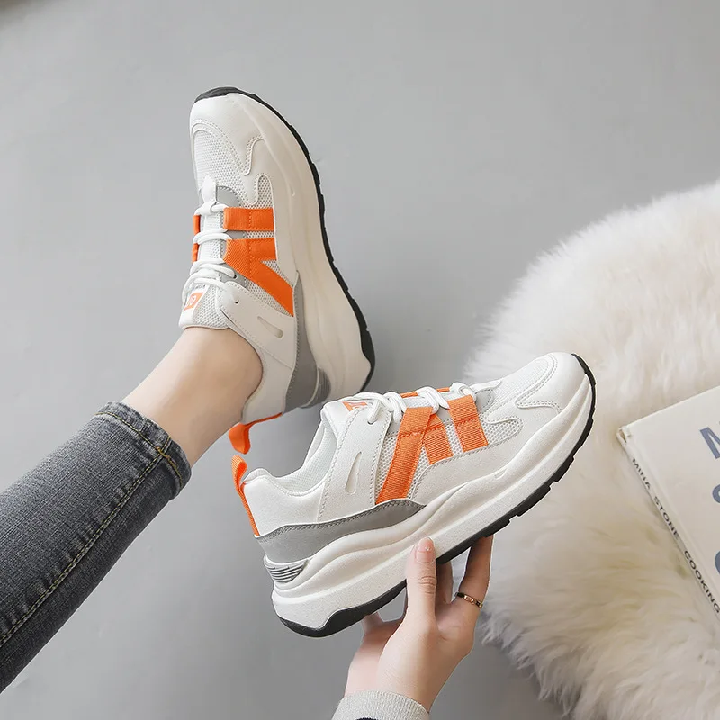 

Korean Shoes Women's 2022 New Fashion Platform Sneakers Mesh Breathable Casual Board Shoes Ladies Designer Sneakers High Quality