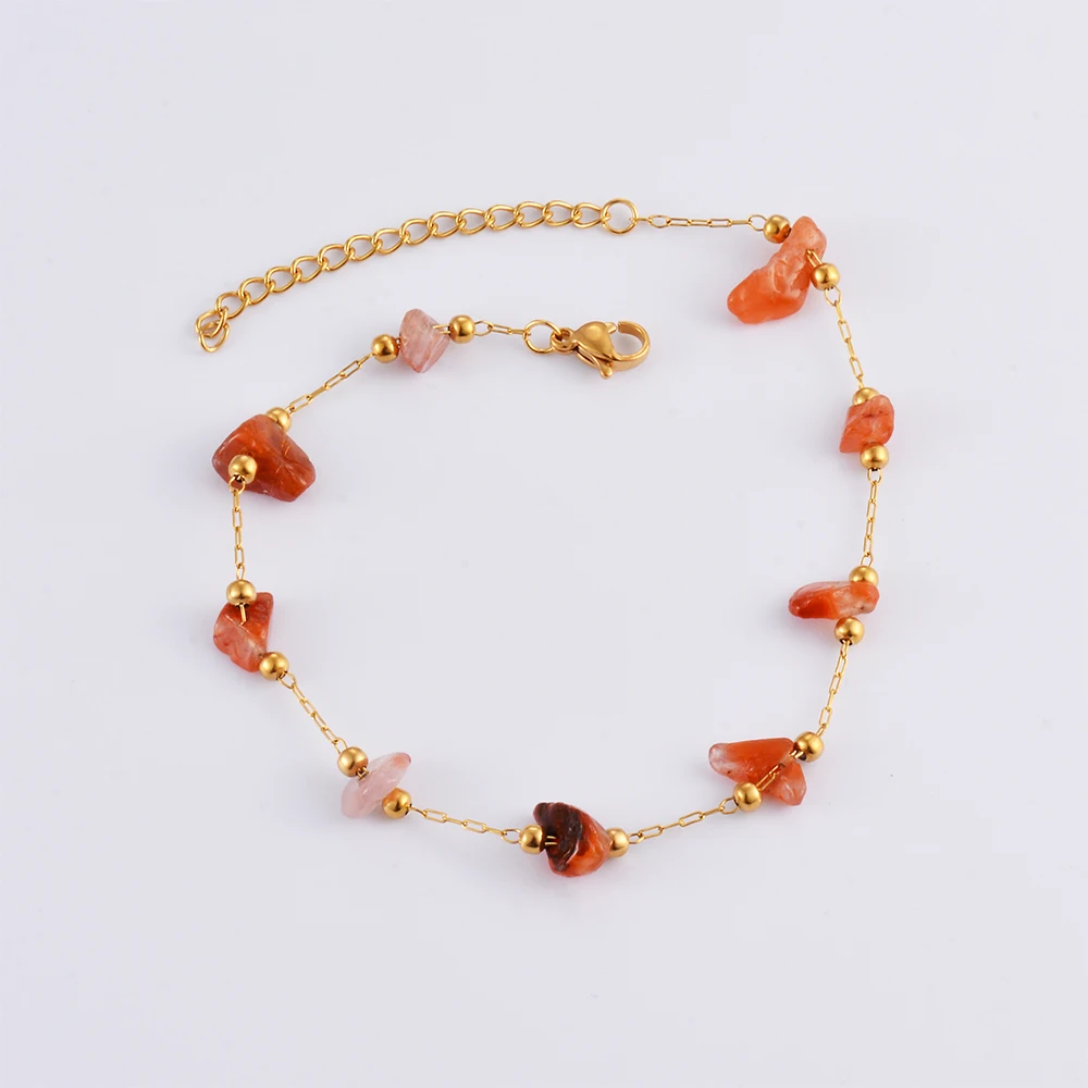 Thin Delicate Gold Color Bracelet for Women Stone Charm Stainless Steel Chain Minimal Simple Jewelry Girl Gift