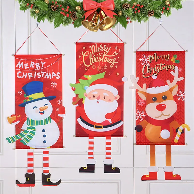 

2022 Рождественский подвесной флаг Санта Снеговик олень, рождественские украшения для дома, Рождество 2023, новогодний подарок, Рождественская витрина, Рождественское украшение