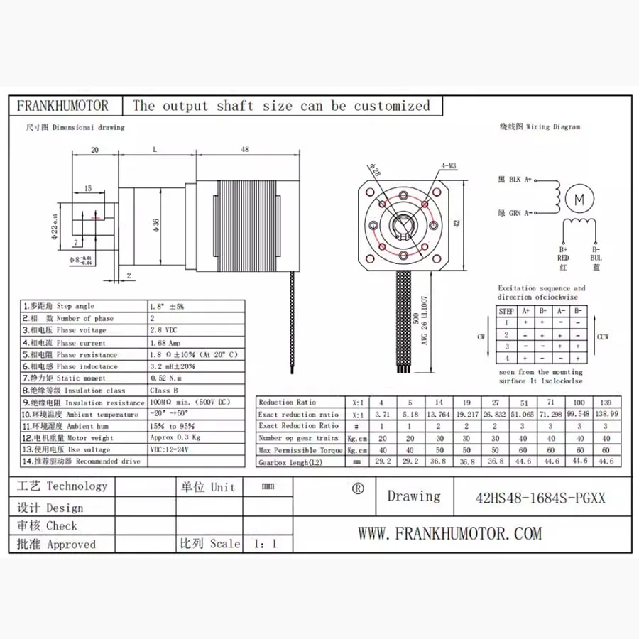 Шаговый двигатель 17HS19-1684S-PG5 17HS19-1684S-PG14