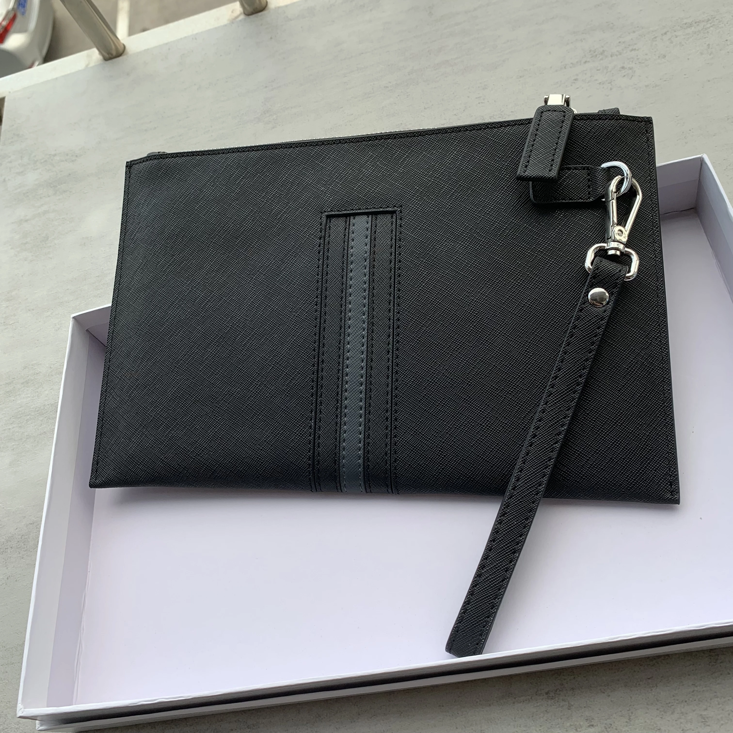 

Men's Black Clutch Leather Leather Clutch Envelope Bag Business Casual Men's Bag Horizontal Section
