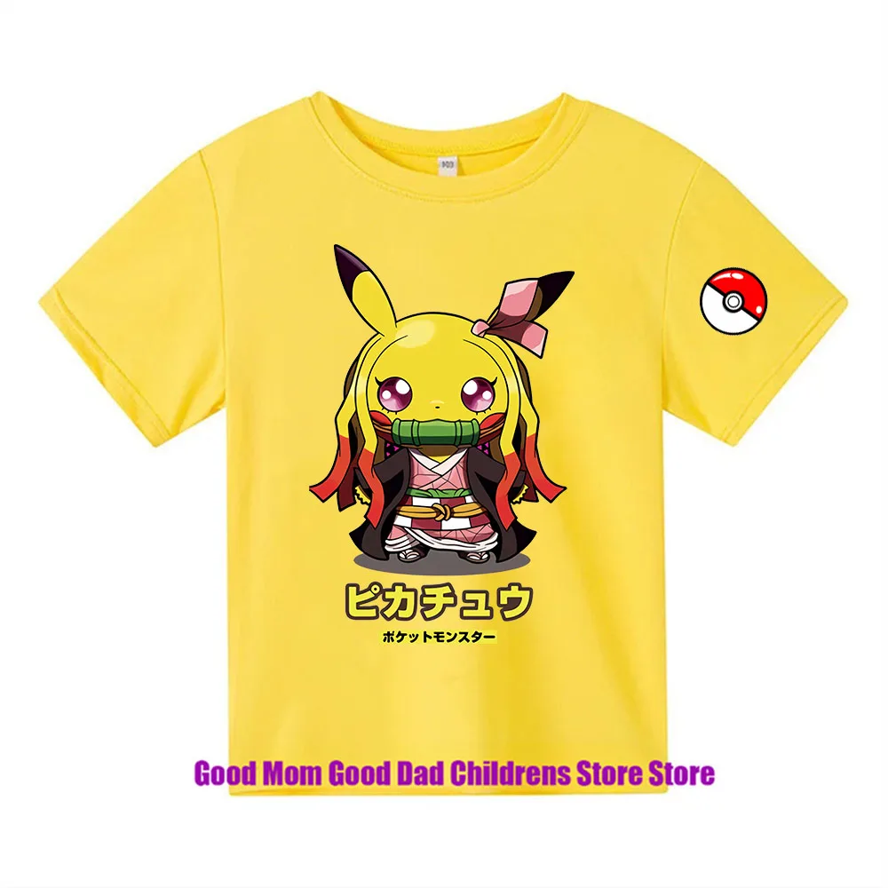 Лето 2024 Детская Футболка С Рисунком Пикачу И Человека-паука Унисекс