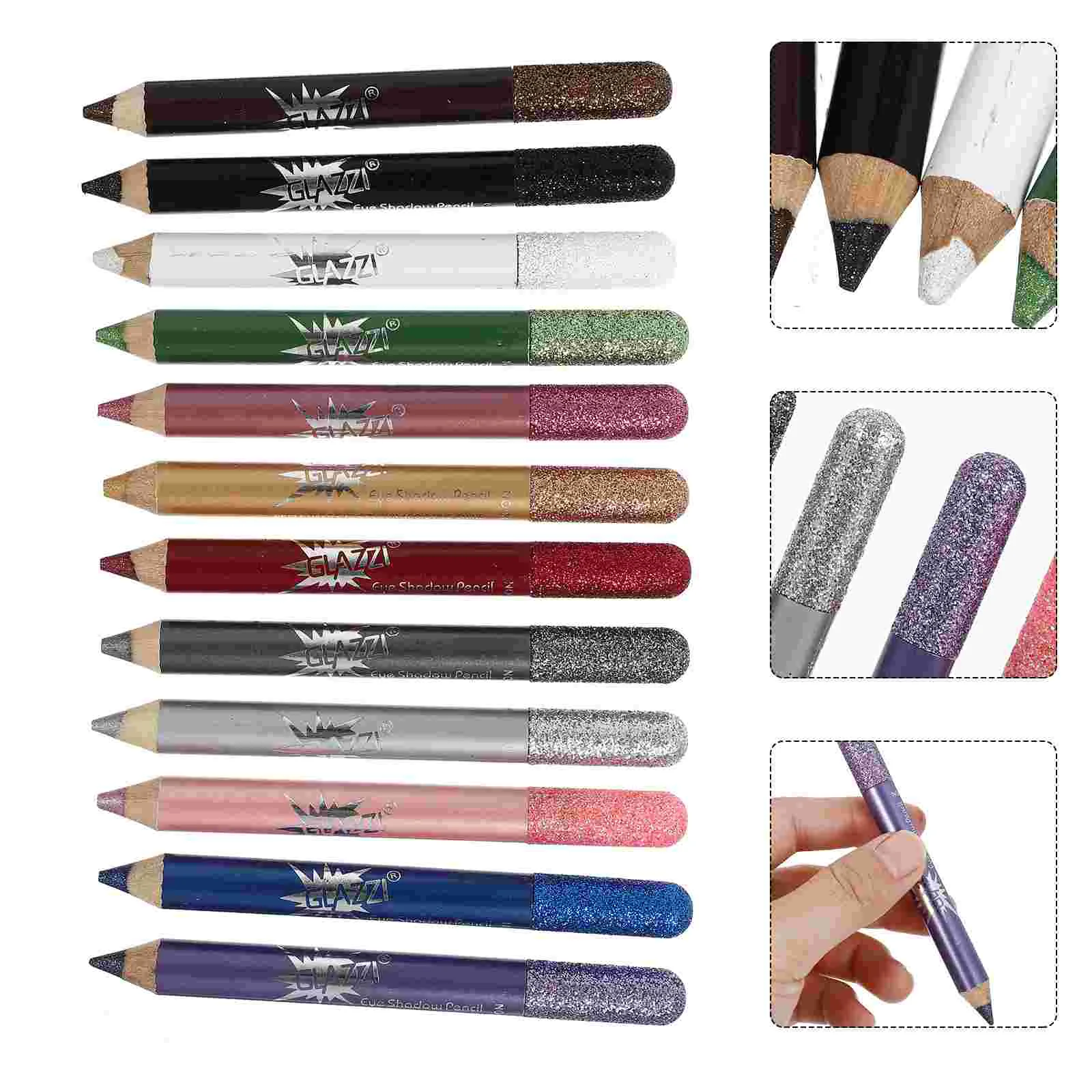 

12 Pcs Pearlescent Eyeshadow Makeup Flash Glitter Sticks Colors Wood Miss