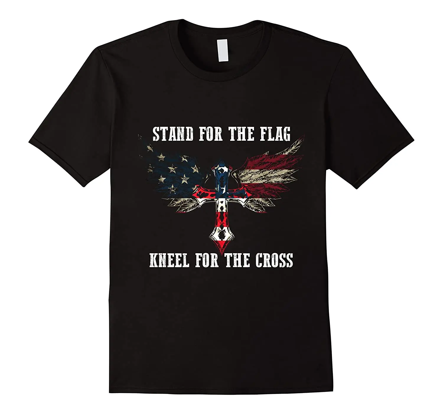 Stand for The Flag, Kneel for The Cross. USA Flag Wings Cross T-Shirt. Summer Cotton Short Sleeve O-Neck Mens T Shirt New S-3XL