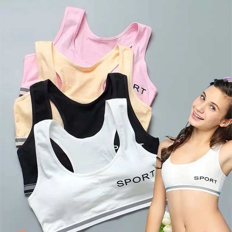 

4pc/lot Children's Sports Bra Kids Training Fixed Double Layer Inserts Teens Teenage Lingerie Underwear 8-15Y