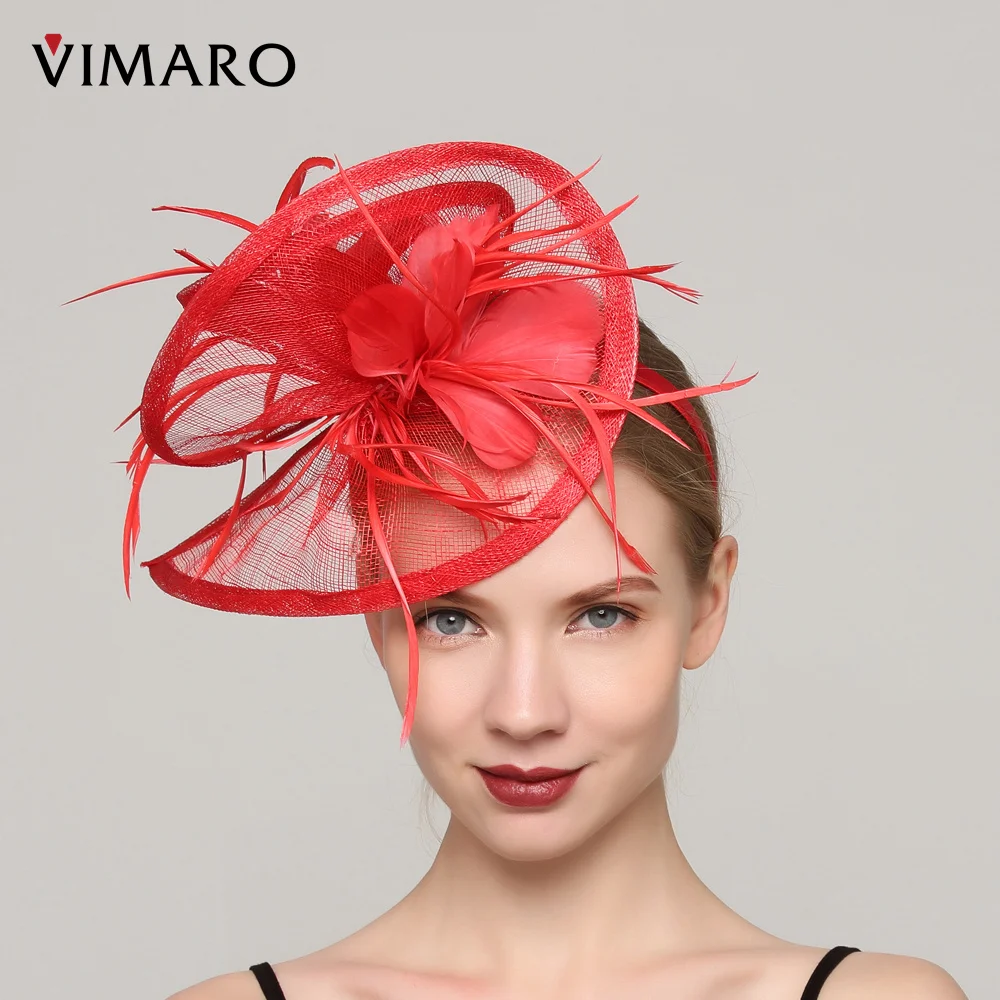 

VIMARO Red Sinamay Fascinators for Women Elegant Facinators Hats for Women Wedding and Church Kentucky Derby Hats Headbands