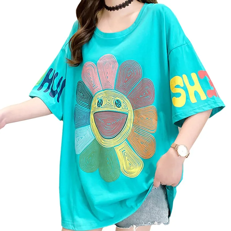 

Новое поступление, модная летняя женская футболка, небесно-голубая Свободная Женская футболка с принтом рисунка каракули, топы с рисунком с...