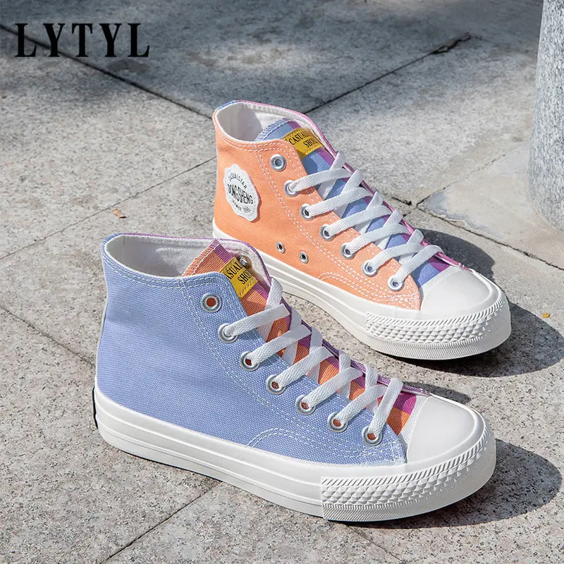 

Ультрафиолетовые парусиновые туфли, новинка, Высокие Школьные кроссовки для женщин, дикая ручная роспись, искусственная кожа