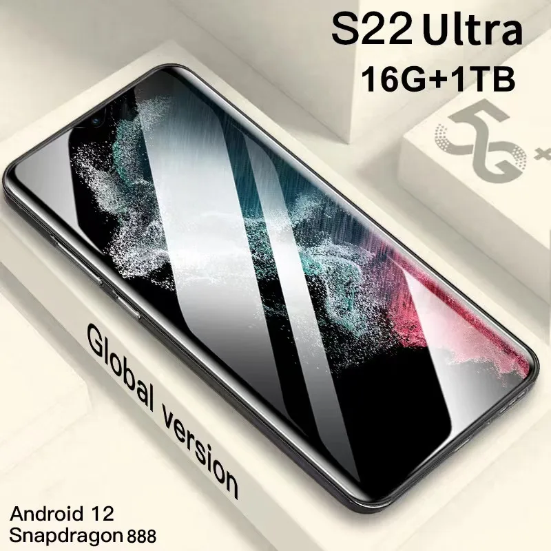 

New Smartphone S22 Ultra 6.8 inch Android Cellphones Unlocked 6800mAh 16GB+1TB Telefone Global Version Mobile Phones