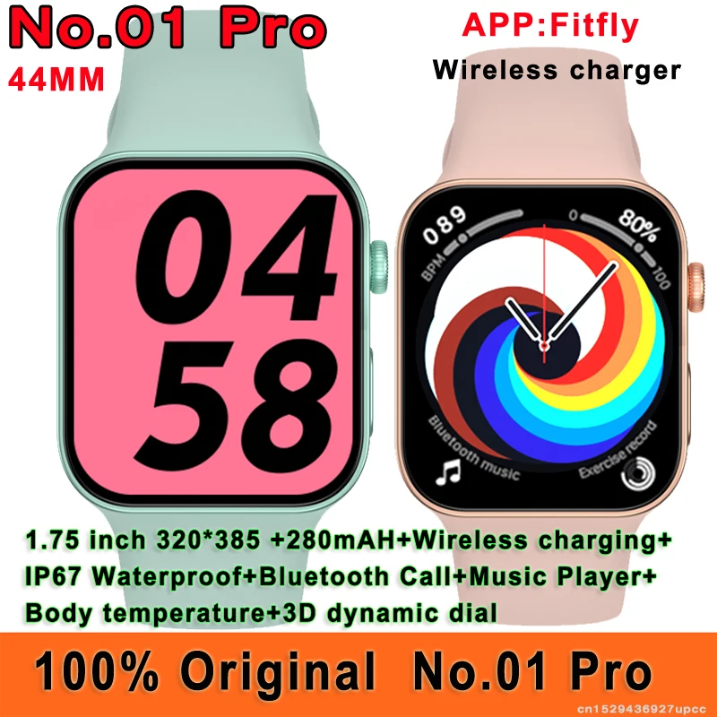 

Original No.01 Pro Smart Watch Men Wireless charging IP67 Waterproof Bluetooth Call Body Temperature Music Player Smartwatch