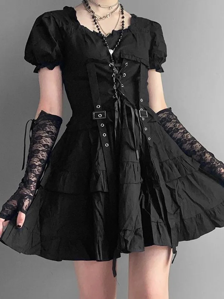 Женское платье с пышными рукавами AltGoth Dark готическое Бандажное высокой талией в