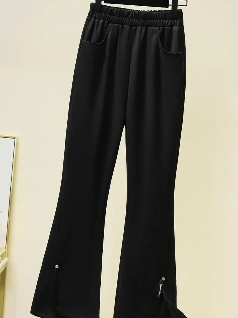 2023 Spring And Autumn High Waist Black Slit Slightly Flared Ankle-length Pants Women's Casual High Elastic Office Lady Trousers