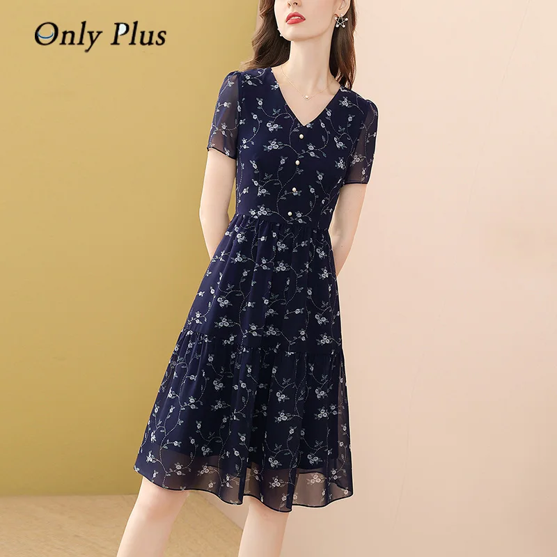 

Летнее Новое шифоновое Цветочное платье EVNISI 2022, женское элегантное платье с пышными рукавами и принтом, темно-синее платье с жемчужными пуг...